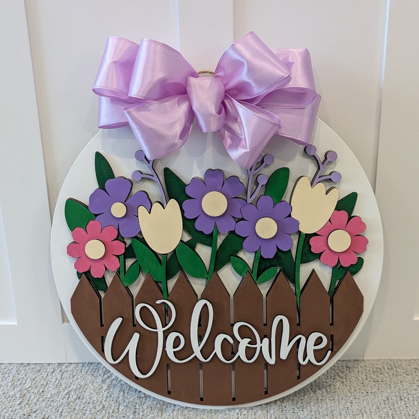 Floral Fence Welcome Door Hanger