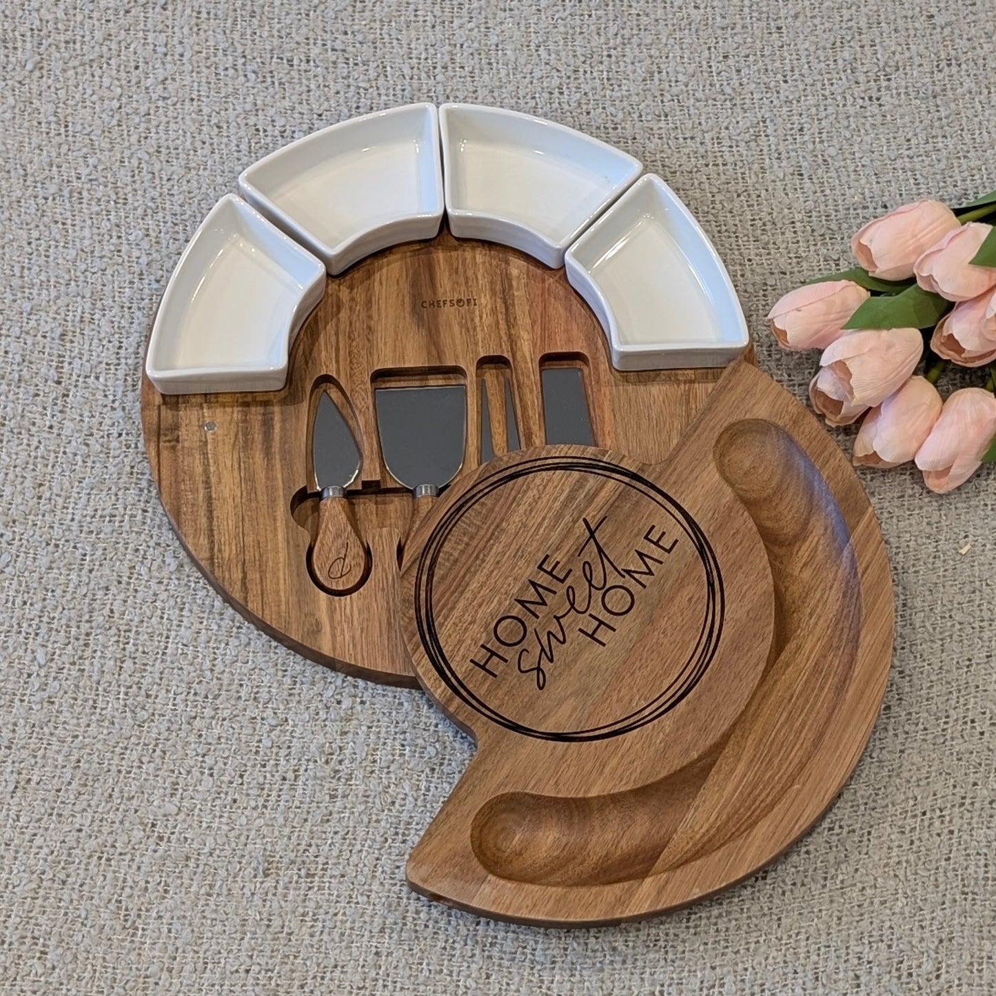 Circular Marble and Acacia Serving Board