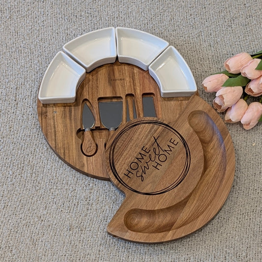 Circular Marble and Acacia Serving Board