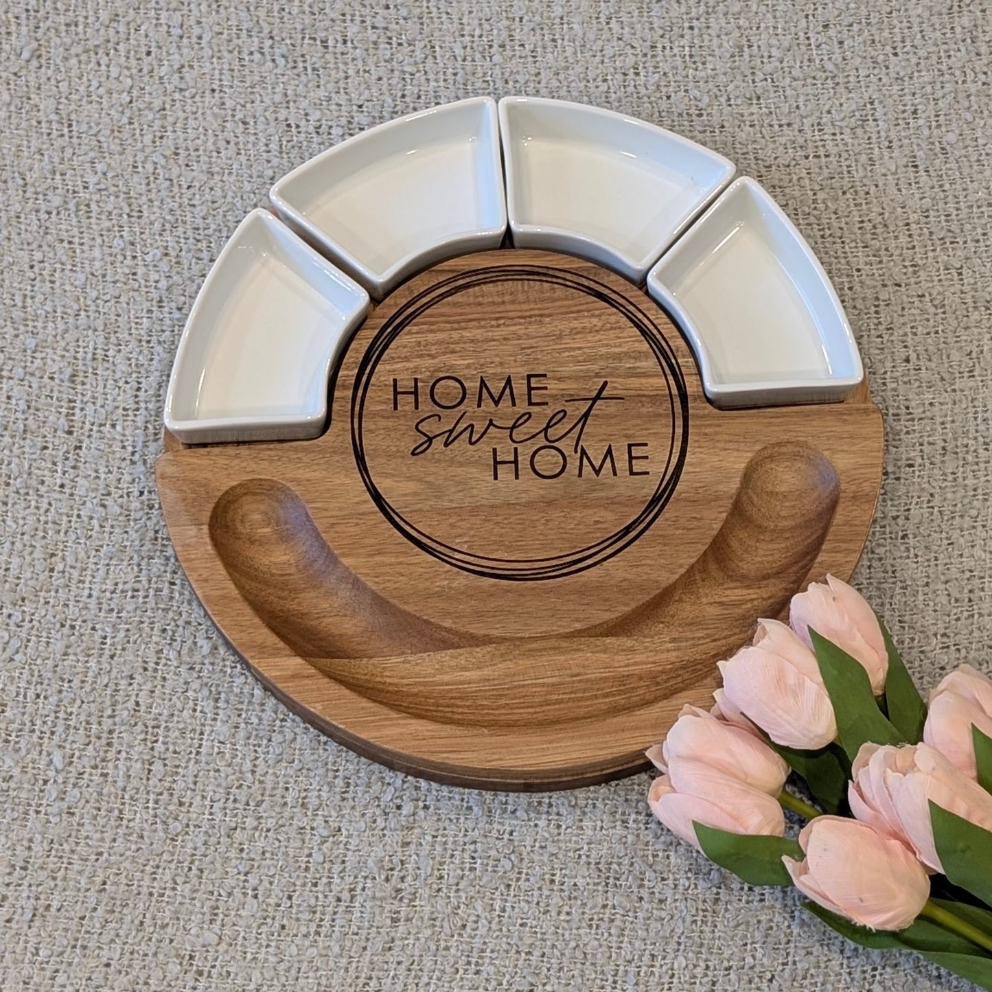 Circular Marble and Acacia Serving Board