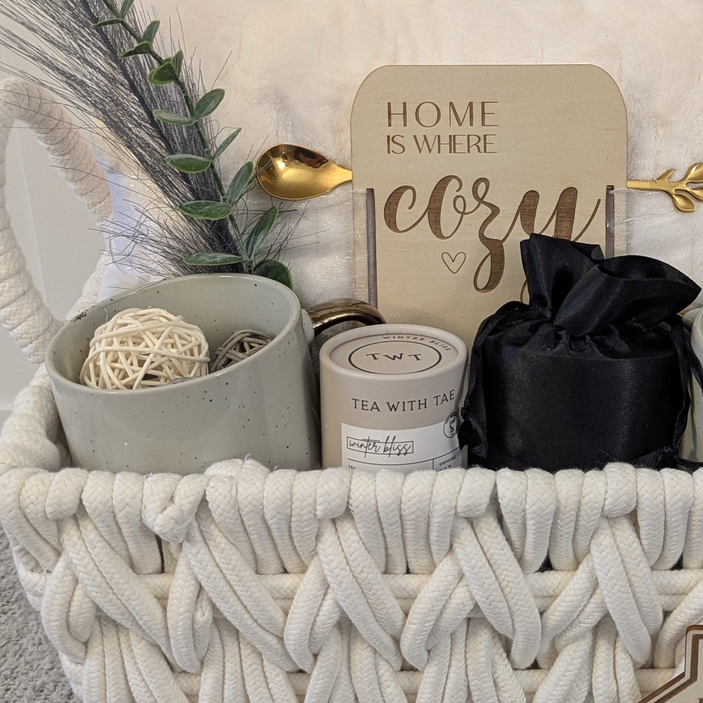 Mid Size Cozy Home Gift Basket White