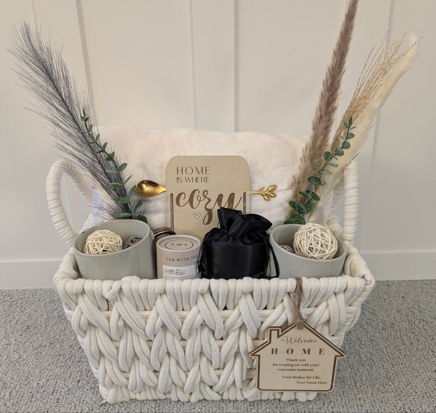 Mid Size Cozy Home Gift Basket White