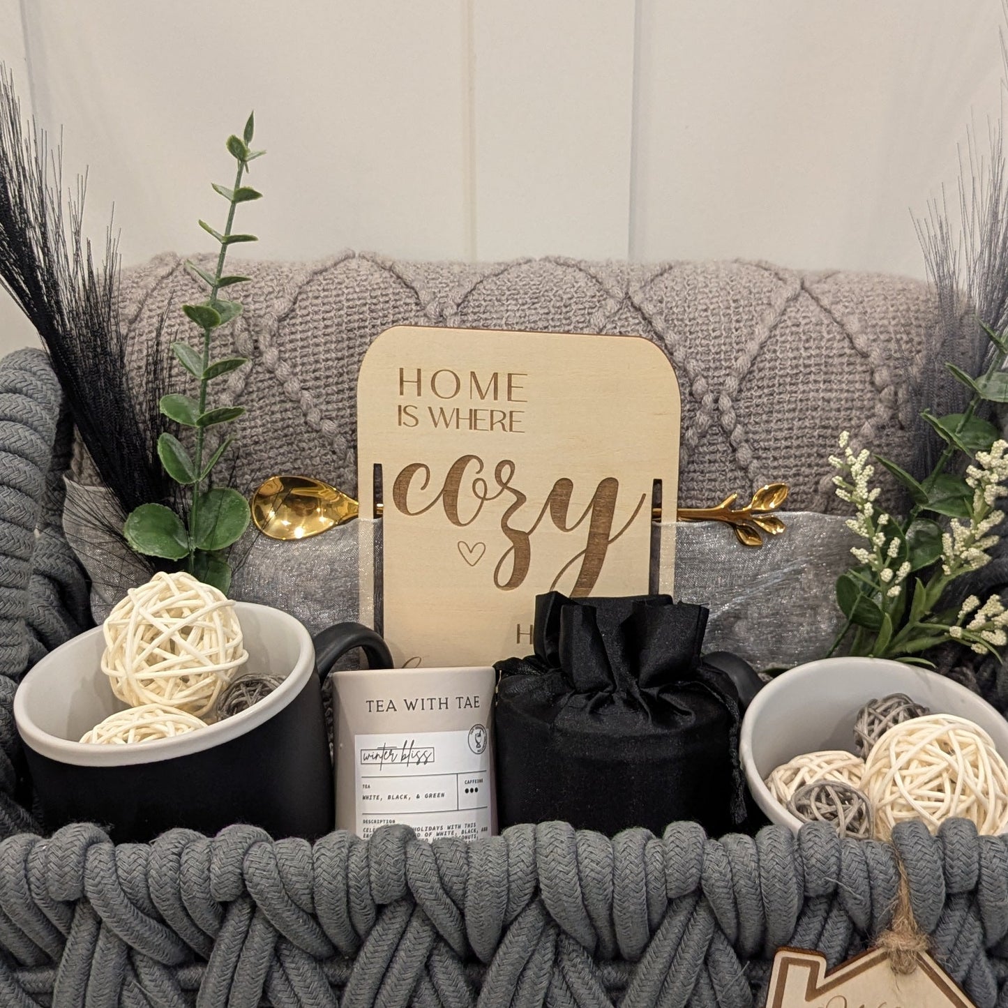 Mid Size Cozy Home  Gift Basket- Gray