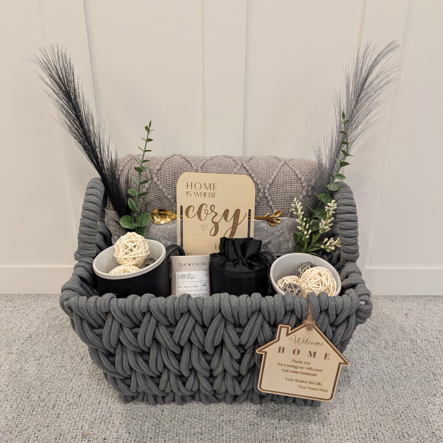 Mid Size Cozy Home  Gift Basket- Gray