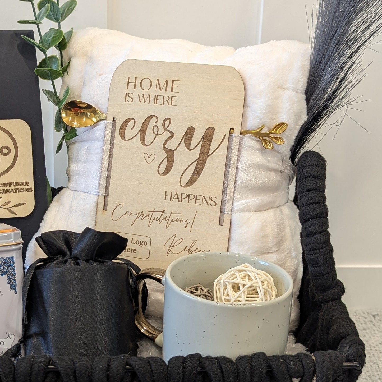 Modern Home Gift Basket with Luxury Reed Diffuser