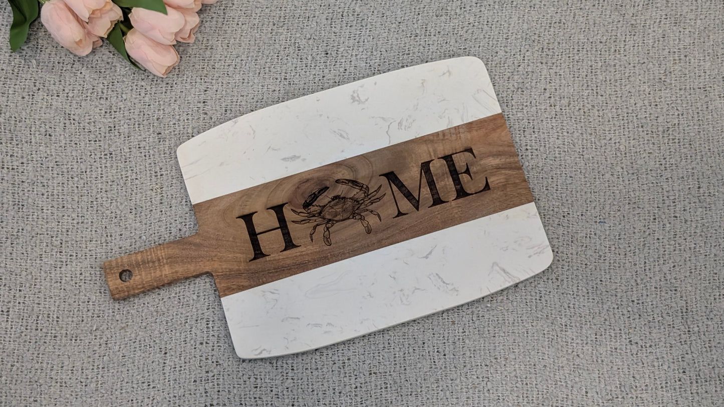 Large Maryland Themed Rectangular Marble and Acacia Serving Board
