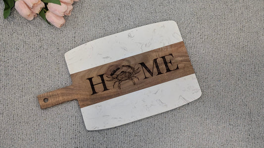Large Maryland Themed Rectangular Marble and Acacia Serving Board