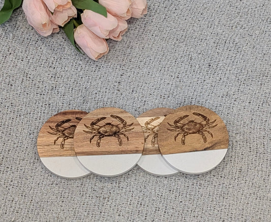 Maryland Themed Marble & Acacia Coasters- One Design