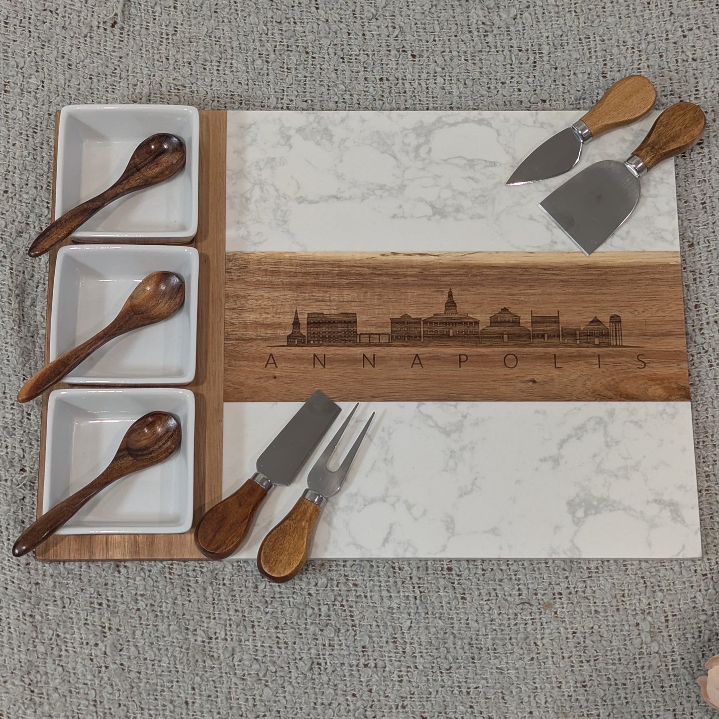 11 Piece Marble and Acacia Charcuterie Set