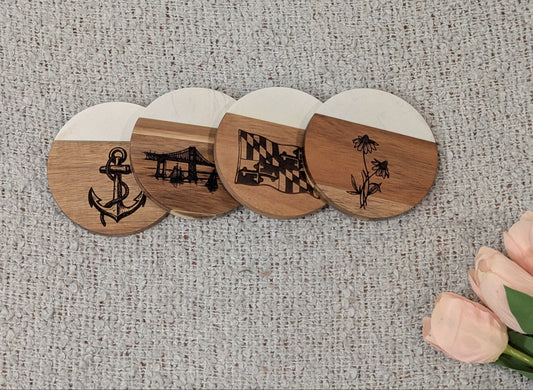 Maryland Marble & Acacia Coasters (Set C)