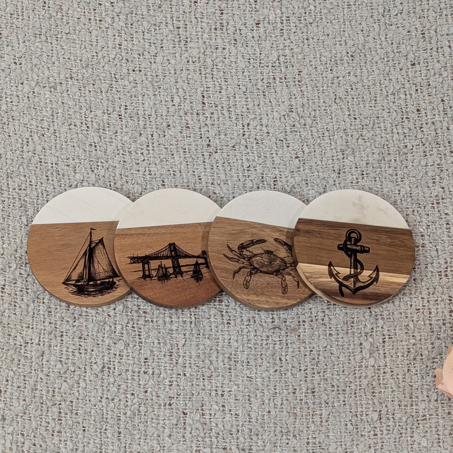 Maryland Marble & Acacia Coasters (Set B)