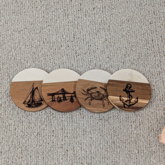 Maryland Marble & Acacia Coasters (Set B)