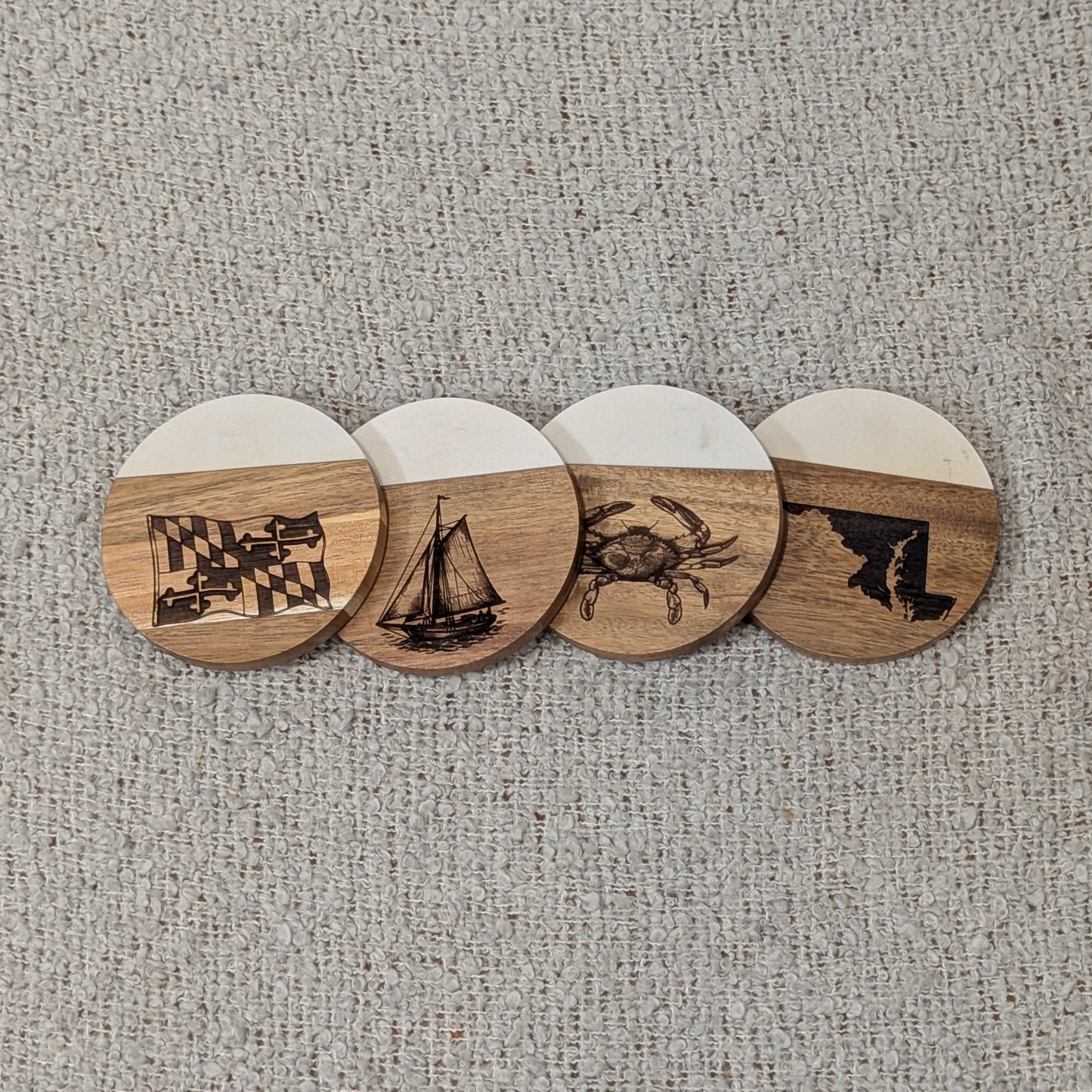 Maryland Marble & Acacia Coasters (Set A)