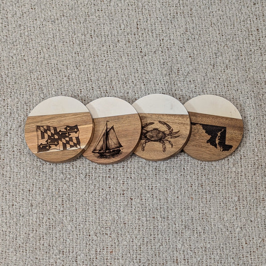Maryland Marble & Acacia Coasters (Set A)