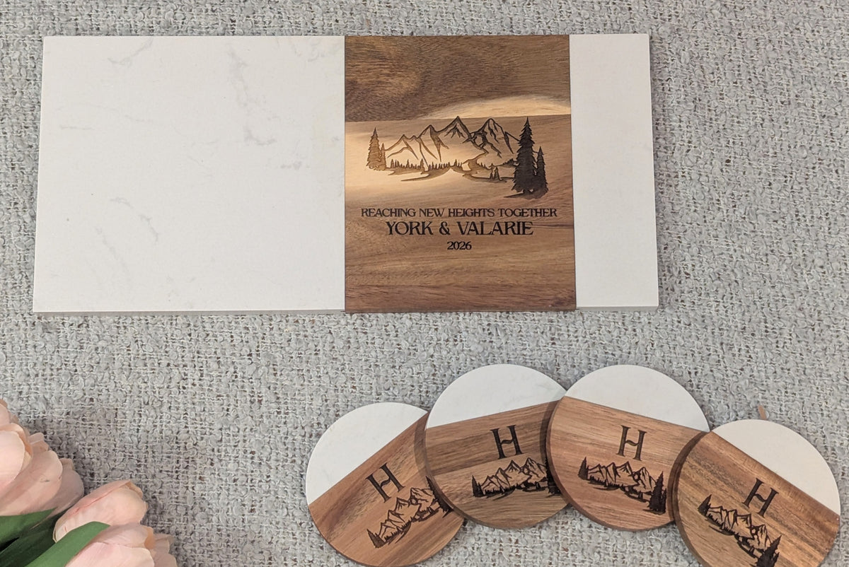 Mountain Vista Personalized Cutting Board & Coaster Set