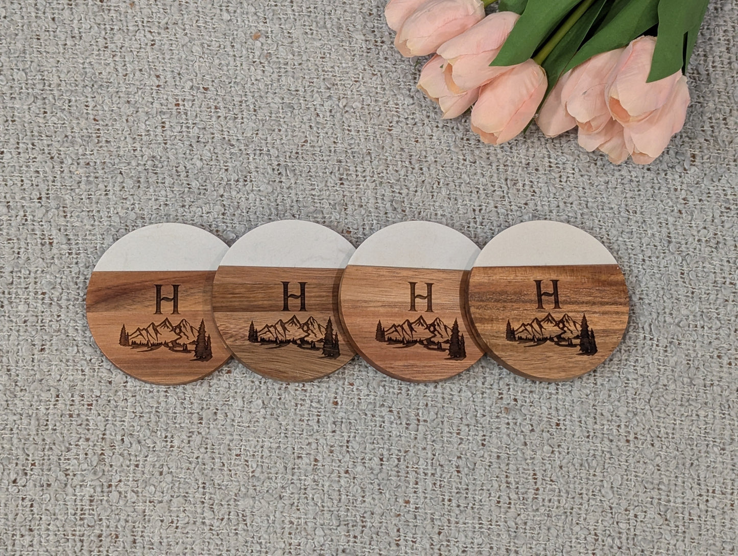 Mountain Vista Personalized Cutting Board & Coaster Set
