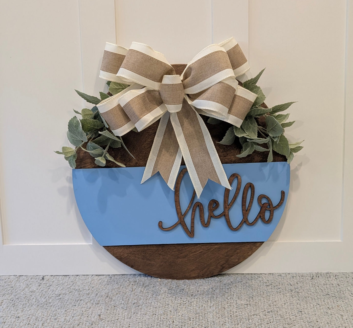 Sky Blue "Hello" Burlap Door Hanger