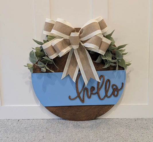 Sky Blue "Hello" Burlap Door Hanger