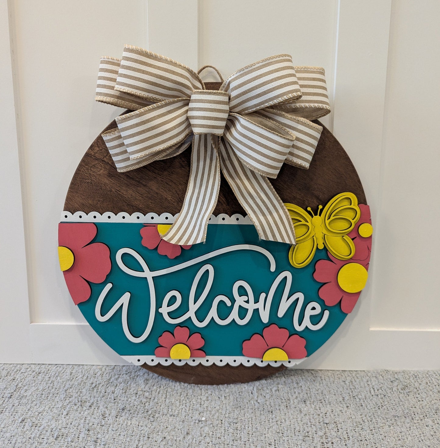 Teal Floral Welcome Door Hanger