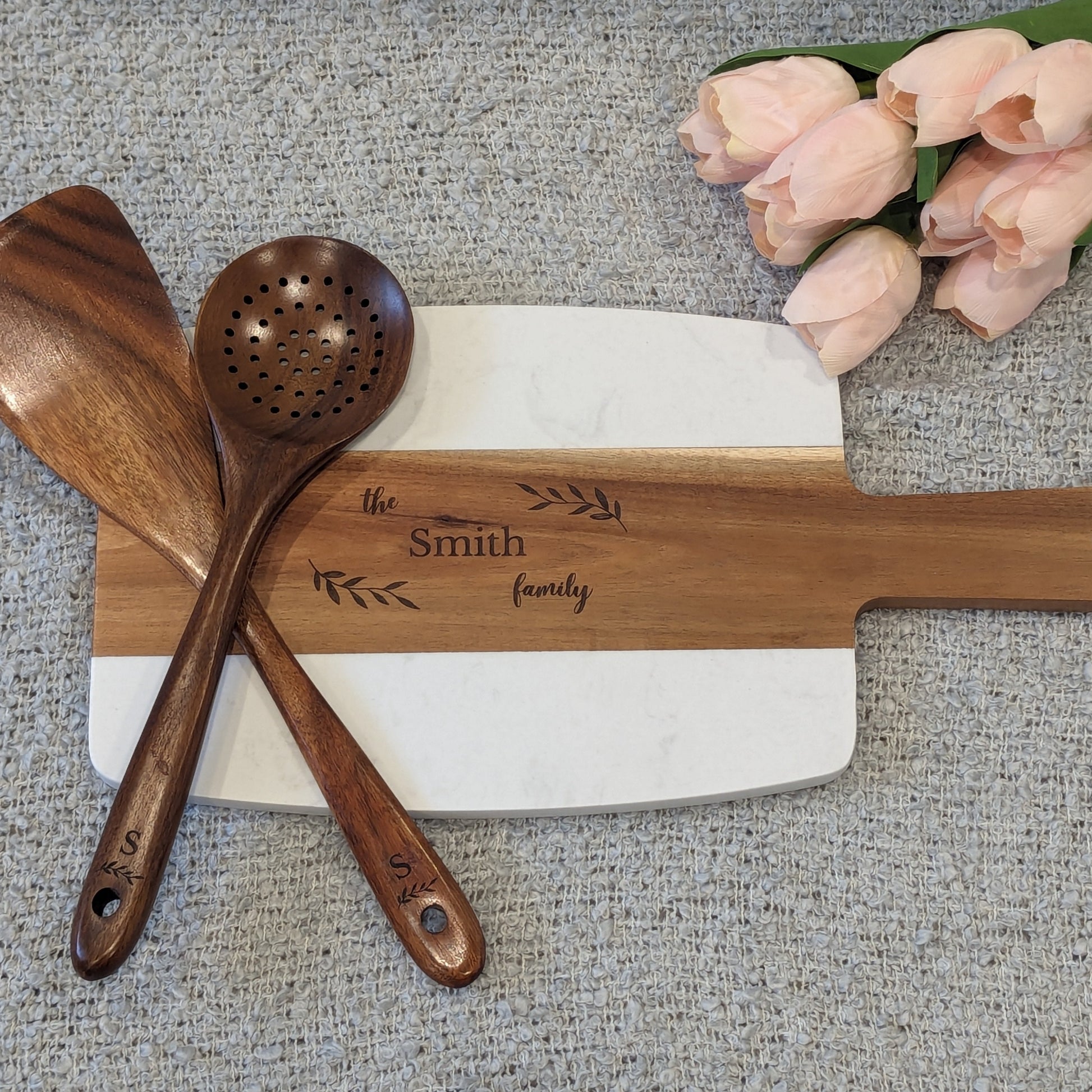 Rectangular Marble and Acacia Serving Board image 2