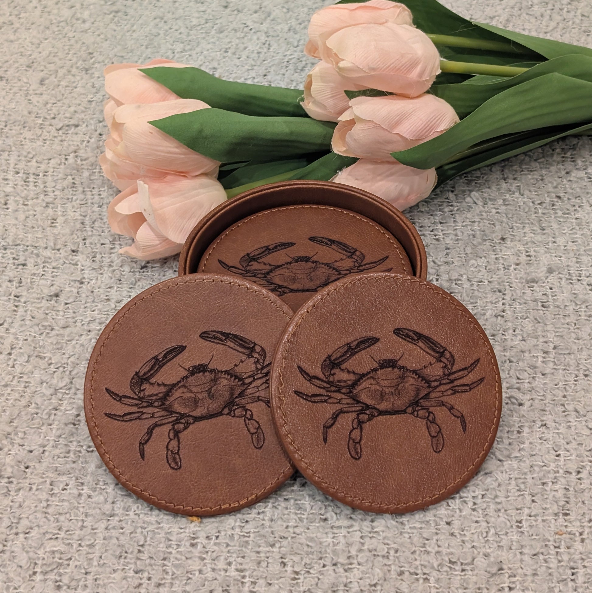 Personalized Brown Leather Coasters image 0