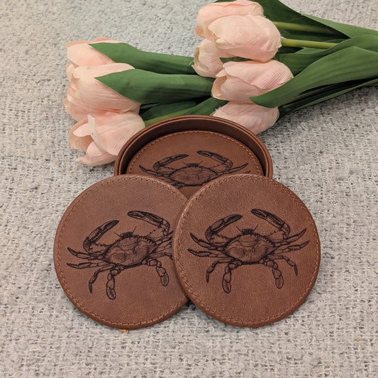 Personalized Brown Leather Coasters image 0