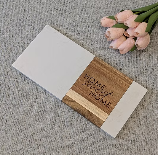 Marble and Acacia Home Sweet Home Serving Board