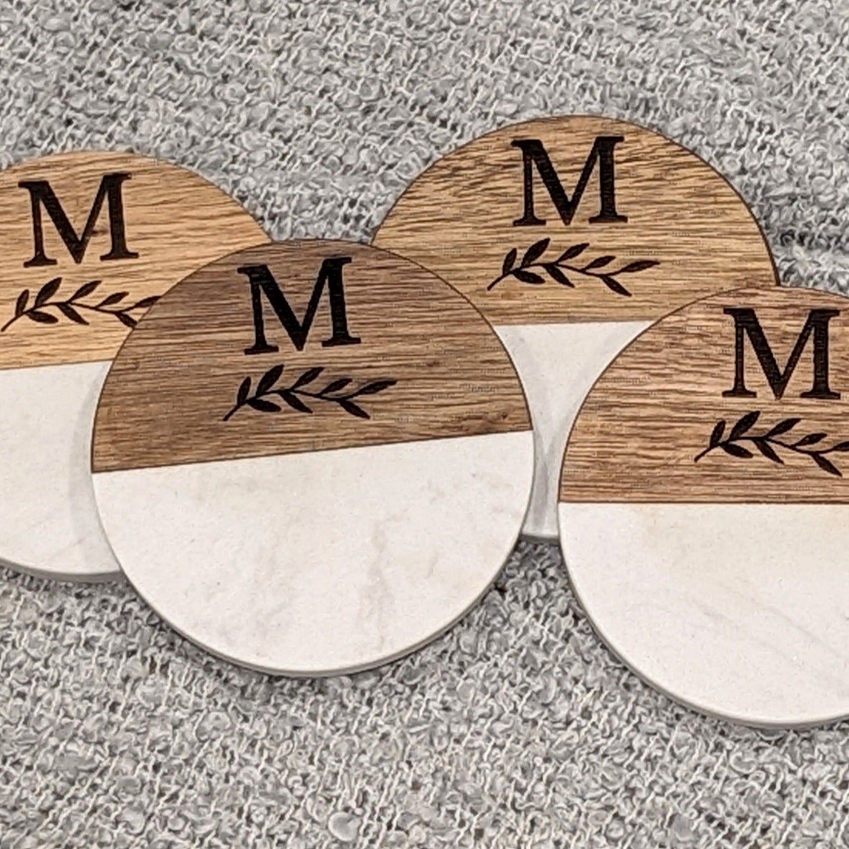 Personalized Marble & Acacia Coasters image 2