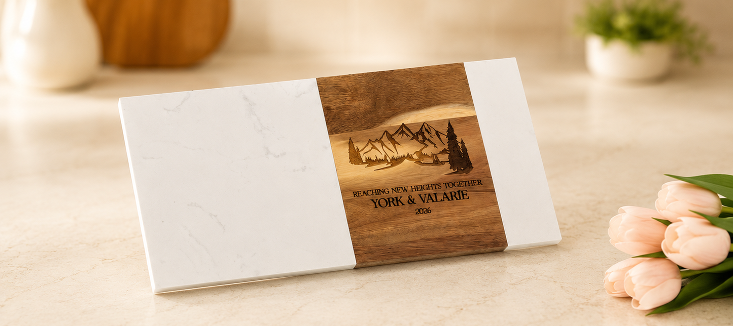Mountain Vista Personalized Cutting Board & Coaster Set